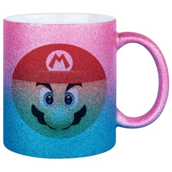 Super mario flat, Κούπα Χρυσή/Μπλε Glitter, κεραμική, 330ml