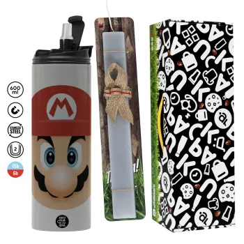 Super mario flat, Easter candle with Grey Tumbler Thermo 600ml & aromatic flat candle (30cm) (GREY)