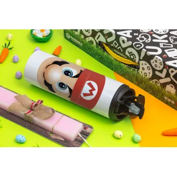 Super mario flat, Easter candle,Travel Tumbler 2 Lids, with metal straw & cleaning brush & aromatic flat candle (30cm) (PINK)