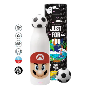 Super mario flat, Μπάλα ποδοσφαίρου μεταλλικό παγούρι θερμός, διπλού τοιχώματος, 550ml