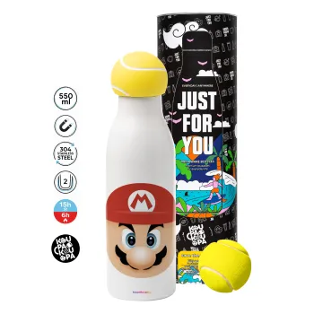 Super mario flat, Μπάλα τένις μεταλλικό παγούρι θερμός, διπλού τοιχώματος, 550ml