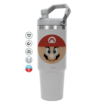 Super mario flat, ΓΚΡΙ χρώματος Θερμός Ανοξείδωτο 890ml (30oz) με χερούλι
