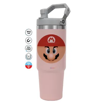 Super mario flat, ΡΟΖ χρώματος Θερμός Ανοξείδωτο 890ml (30oz) με χερούλι