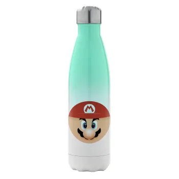 Super mario flat, Μεταλλικό παγούρι θερμός Πράσινο/Λευκό (Stainless steel), διπλού τοιχώματος, 500ml
