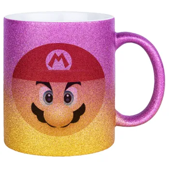 Super mario flat, Κούπα Χρυσή/Ροζ Glitter, κεραμική, 330ml