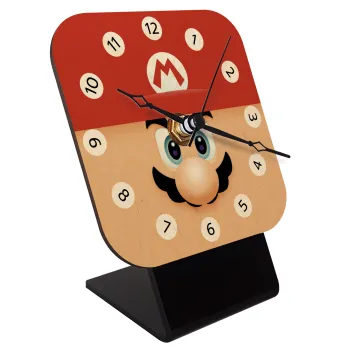 Super mario flat, Quartz Table clock in natural wood (10cm)