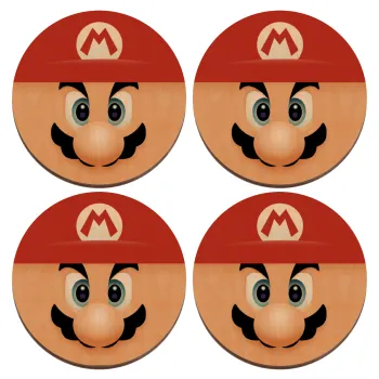 Super mario flat, ΣΕΤ x4 Σουβέρ ξύλινα στρογγυλά plywood (9cm)