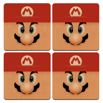 Super mario flat, ΣΕΤ x4 Σουβέρ ξύλινα τετράγωνα plywood (9cm)