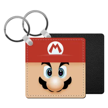 Super mario flat, Μπρελόκ Δερματίνη, τετράγωνο ΜΑΥΡΟ (5x5cm)