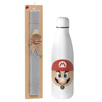 Super mario flat, Easter Set, metallic stainless thermos bottle (500ml) & scented flat Easter candle (30cm) (GRAY)
