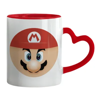 Super mario flat, Κούπα καρδιά χερούλι κόκκινη, κεραμική, 330ml