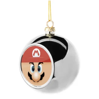 Super mario flat, Silver 8cm Christmas tree ball ornament