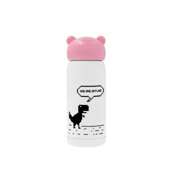 You are offline dinosaur, Pink stainless steel thermal flask, 320ml