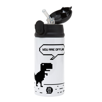 You are offline dinosaur, Children's hot water bottle, stainless steel, with safety straw, Black (360ml) BPA-FREE