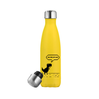 You are offline dinosaur, Yellow Stainless Steel Metallic Thermos, double-walled, 500ml