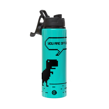 You are offline dinosaur, Metallic water bottle with safety lid, 850ml aluminum