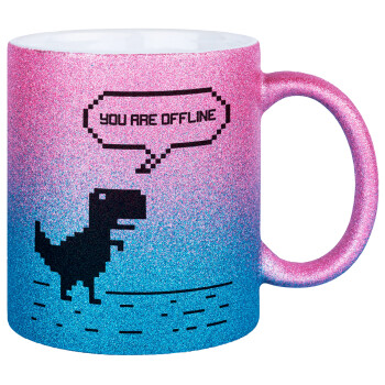 You are offline dinosaur, Κούπα Χρυσή/Μπλε Glitter, κεραμική, 330ml