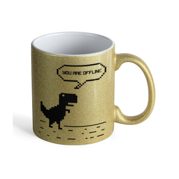 You are offline dinosaur, Κούπα Χρυσή Glitter που γυαλίζει, κεραμική, 330ml