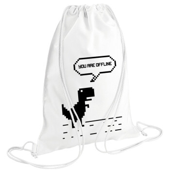 You are offline dinosaur, Backpack pouch GYMBAG white (28x40cm)