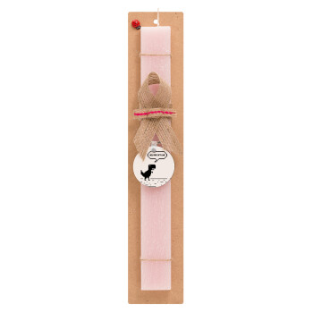 You are offline dinosaur, Easter Set, wooden keychain & scented flat Easter candle (30cm) (PINK)