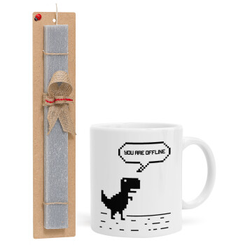 You are offline dinosaur, Easter Set, Ceramic Cup (330ml) & Easter aromatic flat candle (30cm) (GRAY)