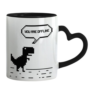 You are offline dinosaur, Mug heart black handle, ceramic, 330ml