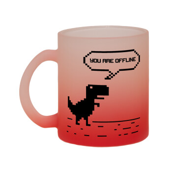 You are offline dinosaur, Κούπα γυάλινη δίχρωμη με βάση το κόκκινο ματ, 330ml