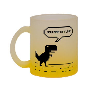 You are offline dinosaur, Κούπα γυάλινη δίχρωμη με βάση το κίτρινο ματ, 330ml