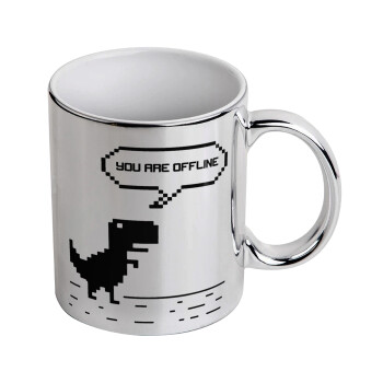 You are offline dinosaur, Mug ceramic, silver mirror, 330ml
