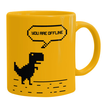 You are offline dinosaur, Ceramic coffee mug yellow, 330ml