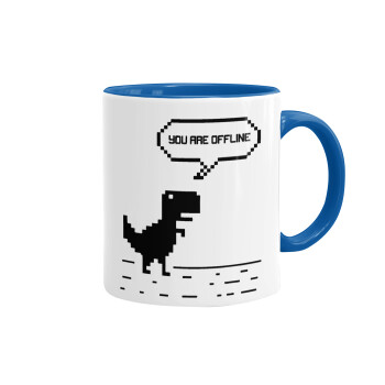 You are offline dinosaur, Mug colored blue, ceramic, 330ml