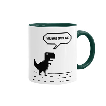 You are offline dinosaur, Mug colored green, ceramic, 330ml