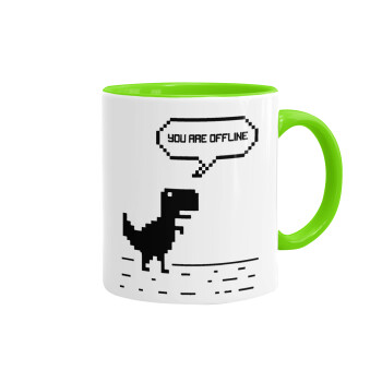 You are offline dinosaur, Mug colored light green, ceramic, 330ml