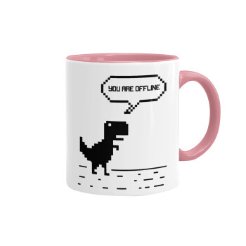 You are offline dinosaur, Mug colored pink, ceramic, 330ml