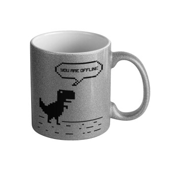 You are offline dinosaur, Κούπα Ασημένια Glitter που γυαλίζει, κεραμική, 330ml