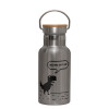 Stainless steel metallic thermos flask, silver with a bamboo lid, double-walled, 350ml.