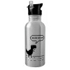 Water bottle Silver with straw, stainless steel 600ml