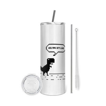 You are offline dinosaur, Eco friendly stainless steel tumbler 600ml, with metal straw & cleaning brush