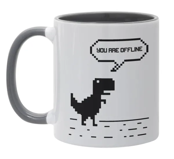 You are offline dinosaur — Κούπα χρωματιστή γκρι, κεραμική, 330ml