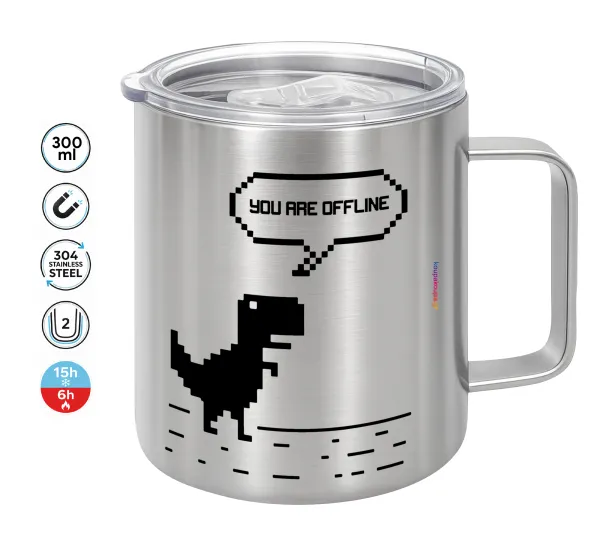 You are offline dinosaur — Double-walled stainless steel mug 300ml with temperature-retaining lid