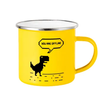 You are offline dinosaur, Yellow Enamel Metallic Cup 360ml