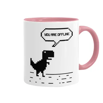 You are offline dinosaur, Κούπα χρωματιστή ροζ, κεραμική, 330ml