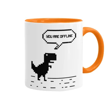 You are offline dinosaur, Mug colored orange, ceramic, 330ml