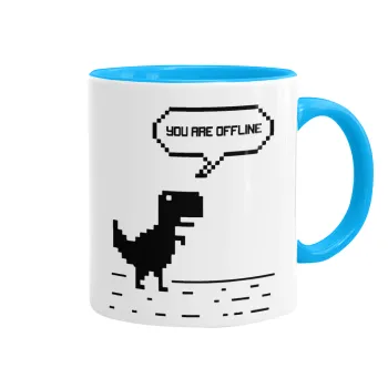 You are offline dinosaur, Mug colored light blue, ceramic, 330ml