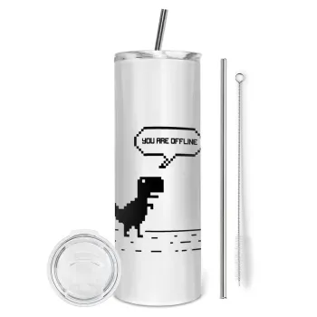 You are offline dinosaur, Tumbler ποτήρι θερμό από ανοξείδωτο ατσάλι 600ml, με μεταλλικό καλαμάκι & βούρτσα καθαρισμού