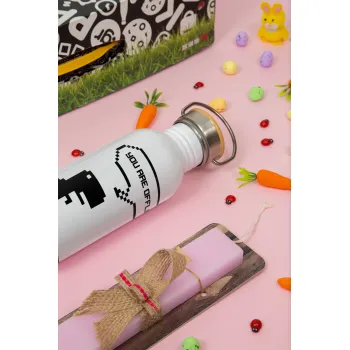 You are offline dinosaur, Πασχαλινή Λαμπάδα με παγούρι μεταλλικό (620ml, stainless steel) & κερί αρωματικό πλακέ (30cm) (ΡΟΖ)