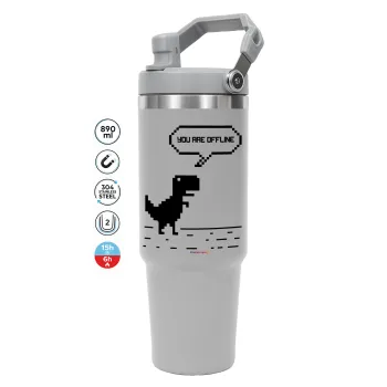 You are offline dinosaur, GREY color, 890ml (30oz) stainless Steel Tumbler with Handle