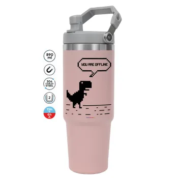 You are offline dinosaur, Pink color, 890ml (30oz) stainless Steel Tumbler with Handle