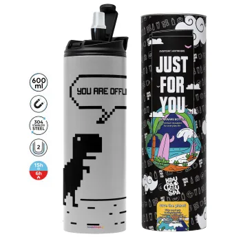 You are offline dinosaur, Tumbler stainless steel GREY 600ml