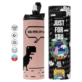 You are offline dinosaur, Tumbler stainless steel PINK 600ml
